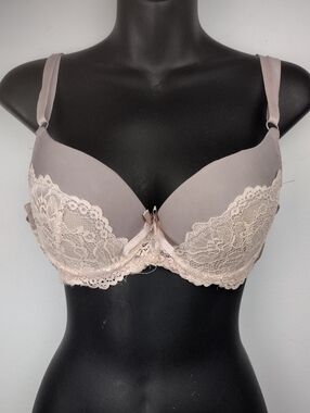 Sofra 36B Dusty Rose Cream Lace-Trim Push Up Bra in Taupe Tan Beige